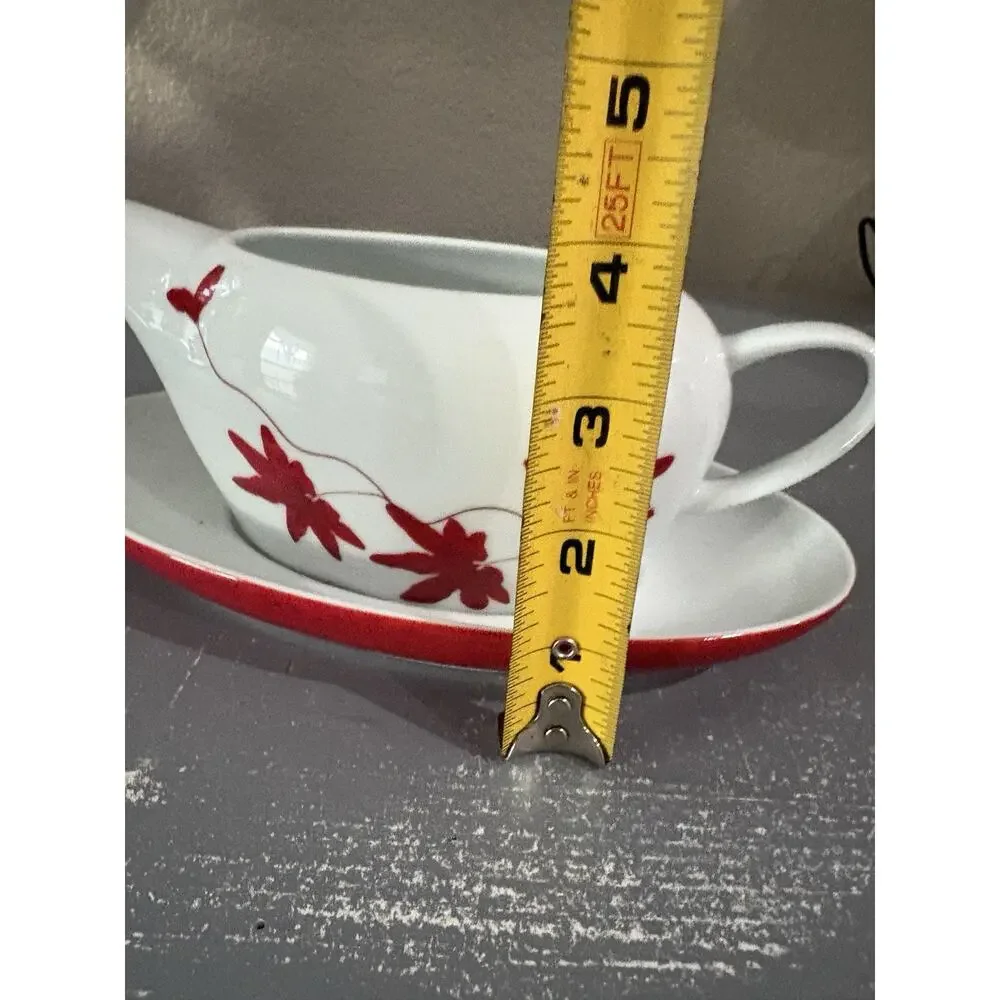 Mikasa Pure Red Floral Porcelain Gravy Boat & Underplate SL134 Portugal